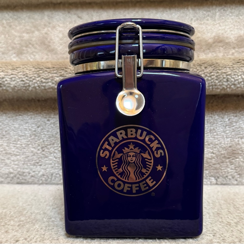 Vintage Starbucks Blue Coffee Canister, Ceramic, EUC